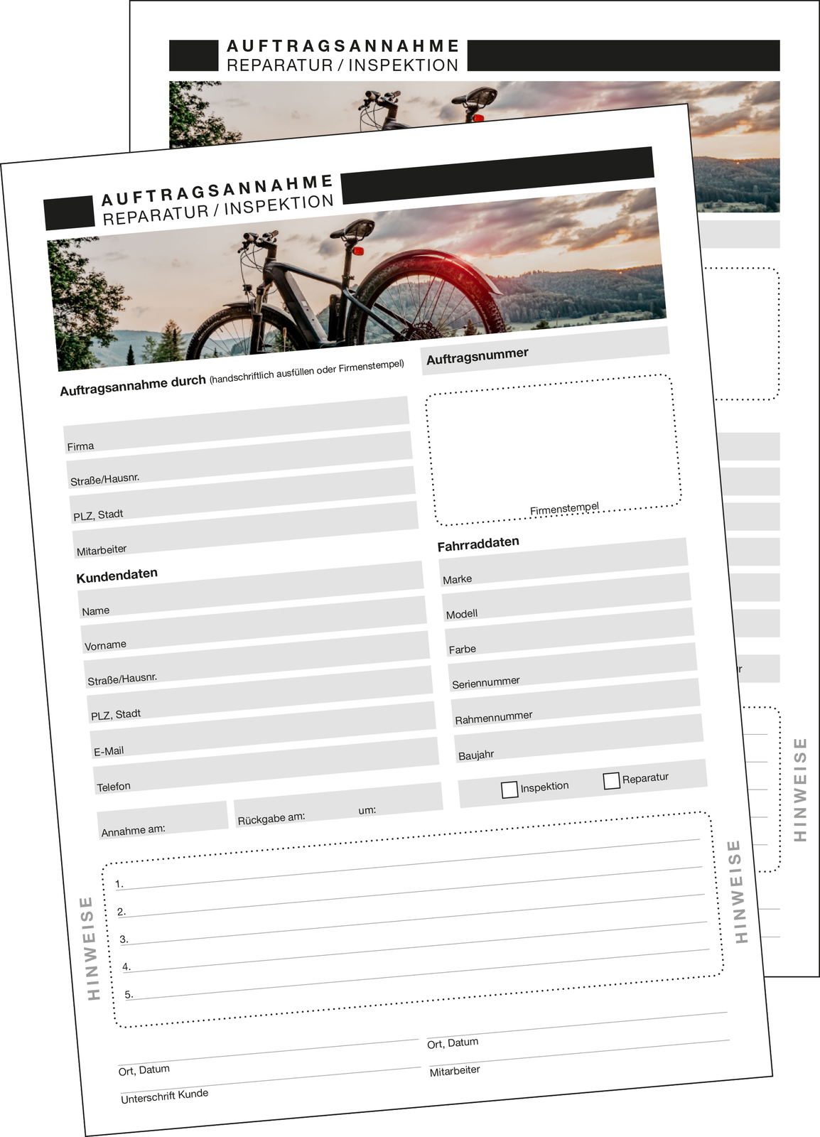 9036-00182 - Formular Auftragsannahme Fahrradreparatur