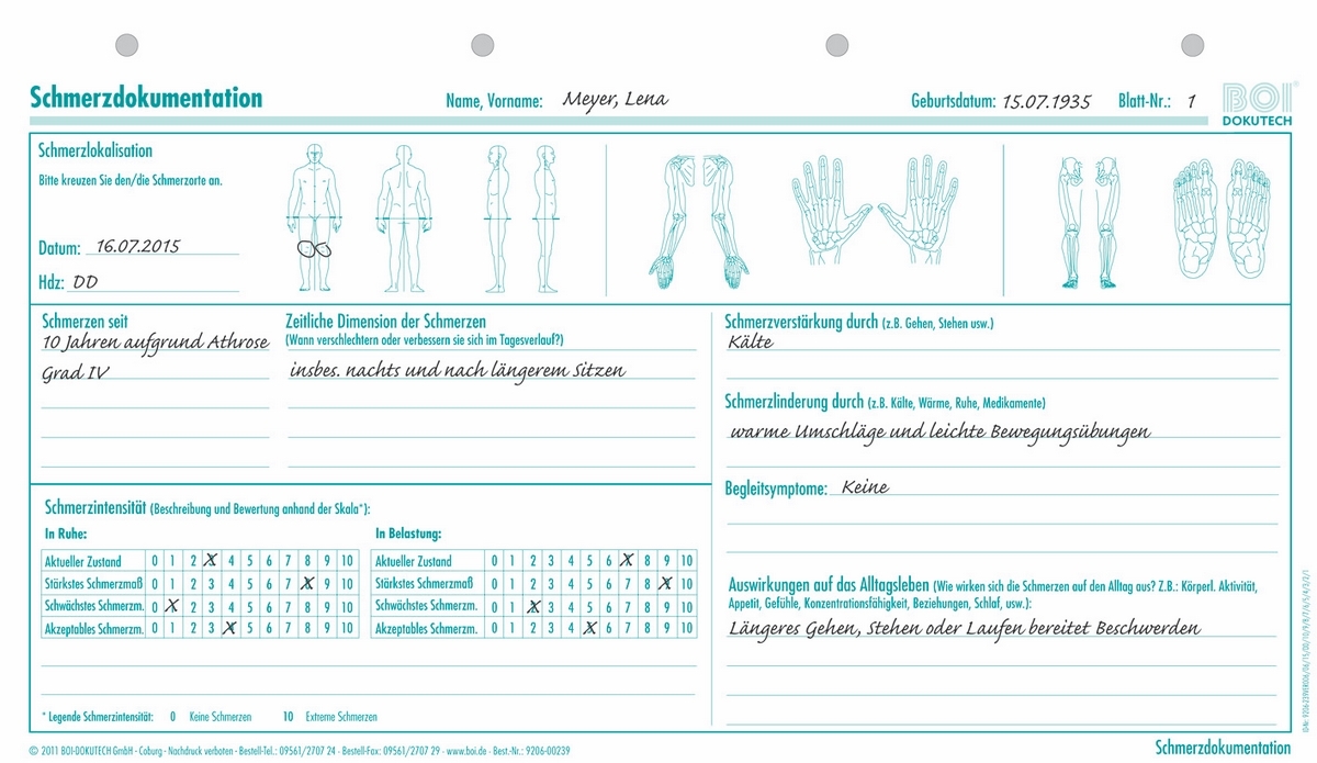 9206-00239 - Schmerzdokumentation Druck 9206-00239 - Schmerzdokumentation Druck