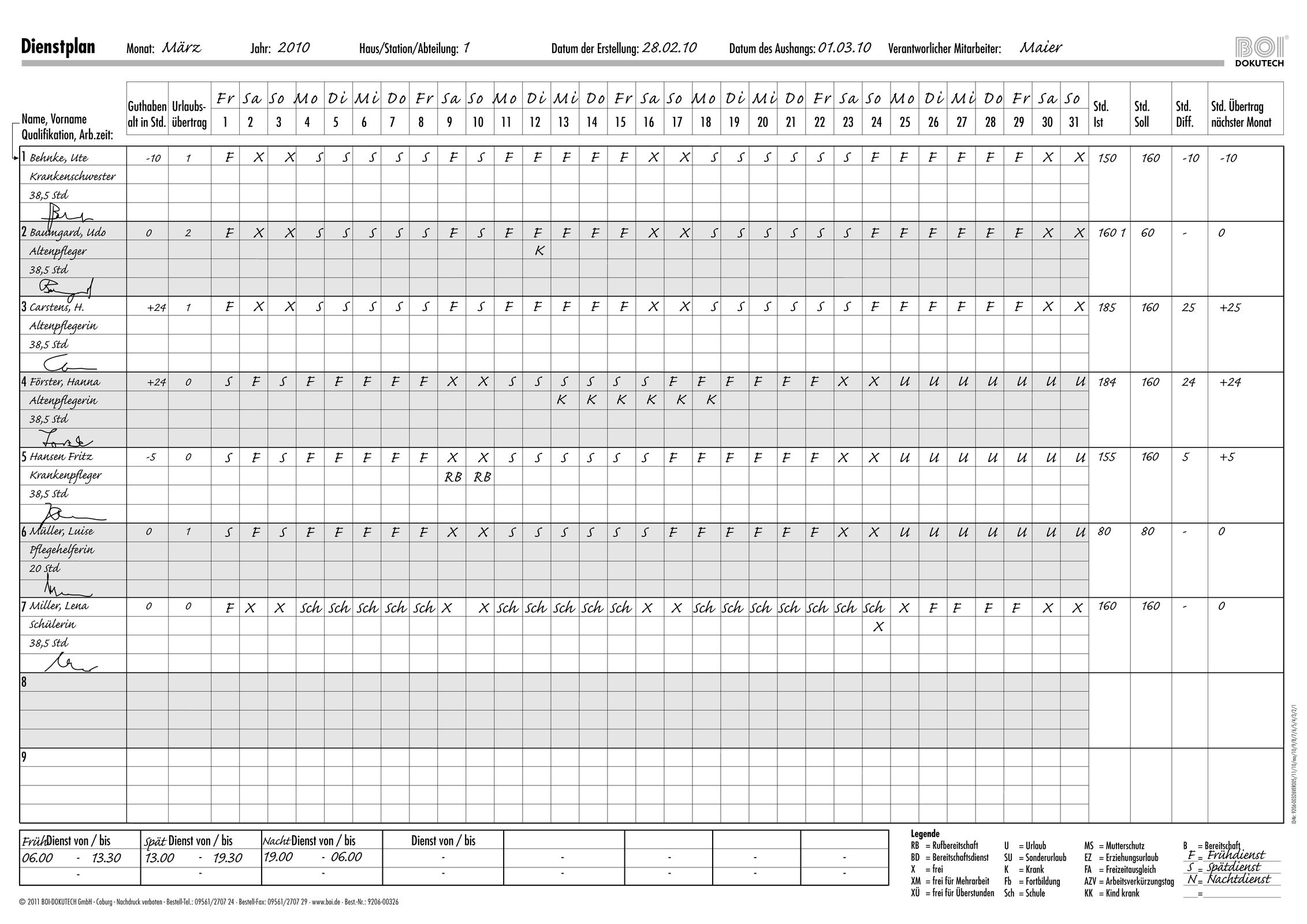 9206-00326 - Dienstplan 9206-00326 - Dienstplan