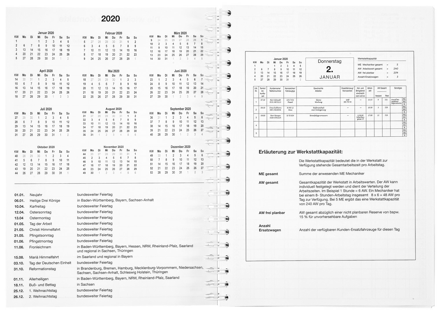 1x Eichner Terminkalender 2018 Fahrzeugpflege Terminplaner Einsatzplaner Service